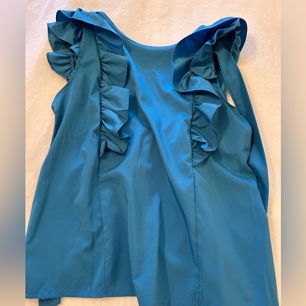 Blue Ruffle Sleeve Cut Out Top